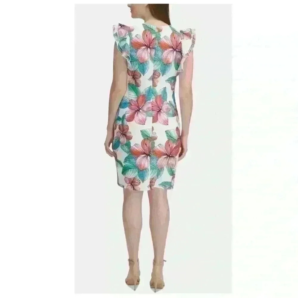 TOMMY HILFIGER Womens Ivory Cap Sleeve Above The Knee Party Sheath Dress Size 4 - Picture 2 of 12